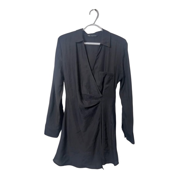 Zara Black Wrap V-Neck Long Sleeves Mini Dress Size S - Picture 11 of 17